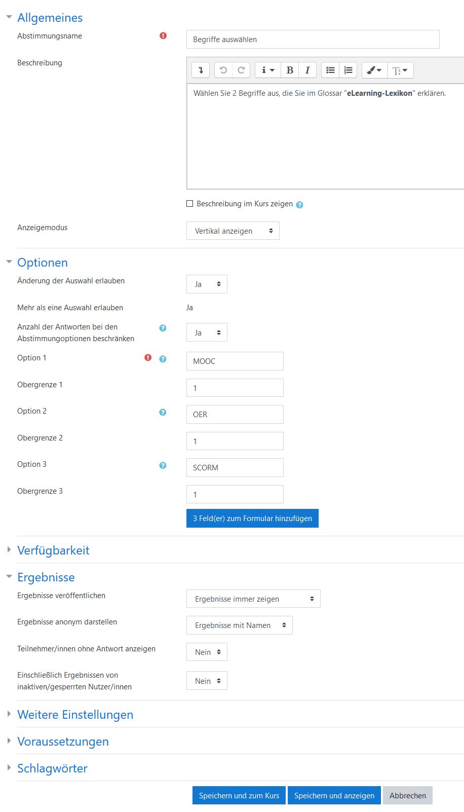 Screenshot Aktivität Abstimmung - Einstelloptionen