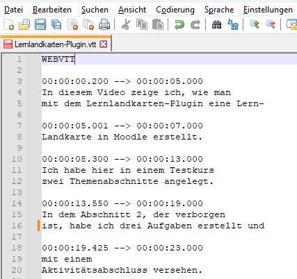 WebVTT-Datei - Beispiel